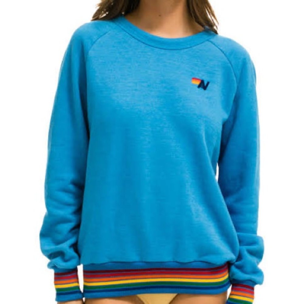 Aviator nation rib crew sweatshirt in the color “ocean”. Size small